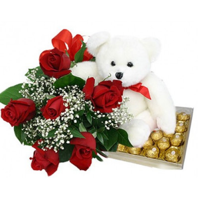 24 Exclusive Red Dutch Roses Bouquet and Ferrero Rocher Box